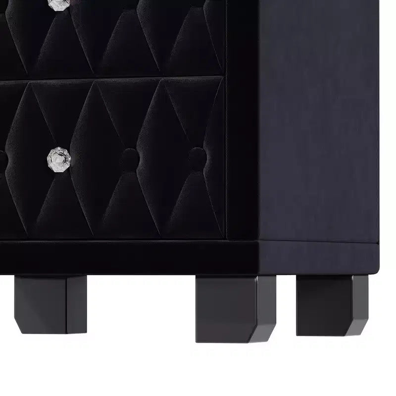 Élégante table de chevet en velours avec 2 tiroirs et poignée en cristal, avec capitonnage à boutons