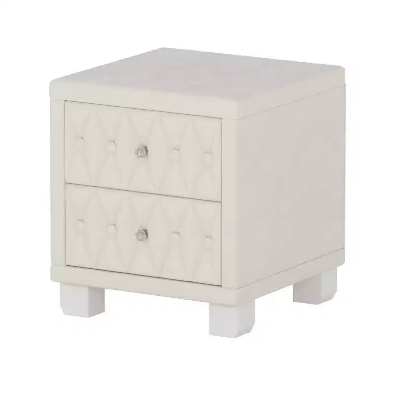 Élégante table de chevet en velours avec 2 tiroirs et poignée en cristal, avec capitonnage à boutons
