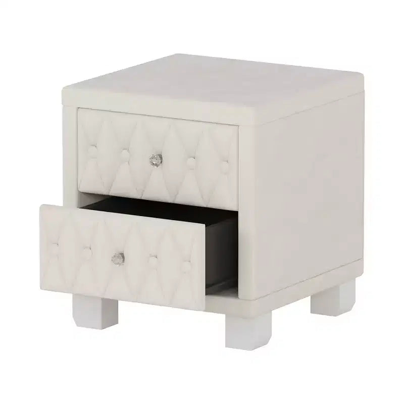 Élégante table de chevet en velours avec 2 tiroirs et poignée en cristal, avec capitonnage à boutons