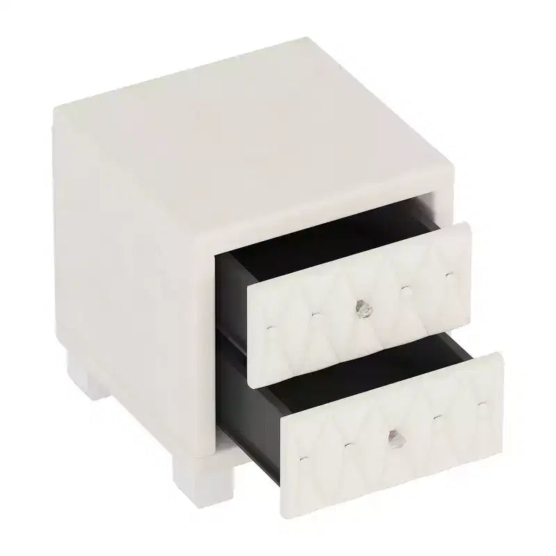 Élégante table de chevet en velours avec 2 tiroirs et poignée en cristal, avec capitonnage à boutons