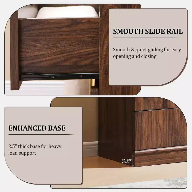 Commode à 5 tiroirs, commode haute de 44 avec panneaux arqués, finition texturée naturelle, pour la chambre