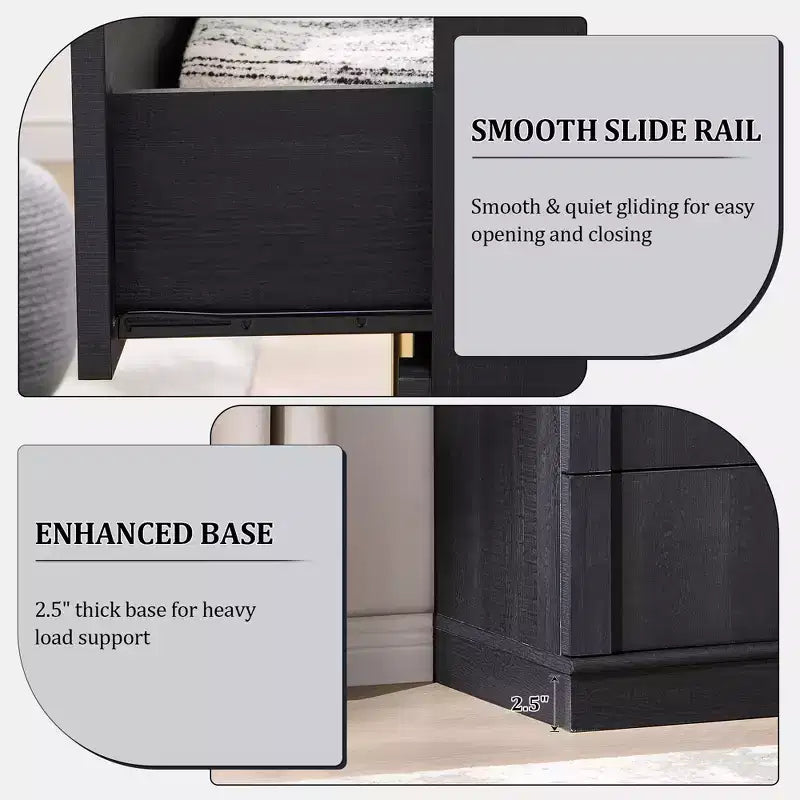 Commode à 5 tiroirs, commode haute de 44 avec panneaux arqués, finition texturée naturelle, pour la chambre
