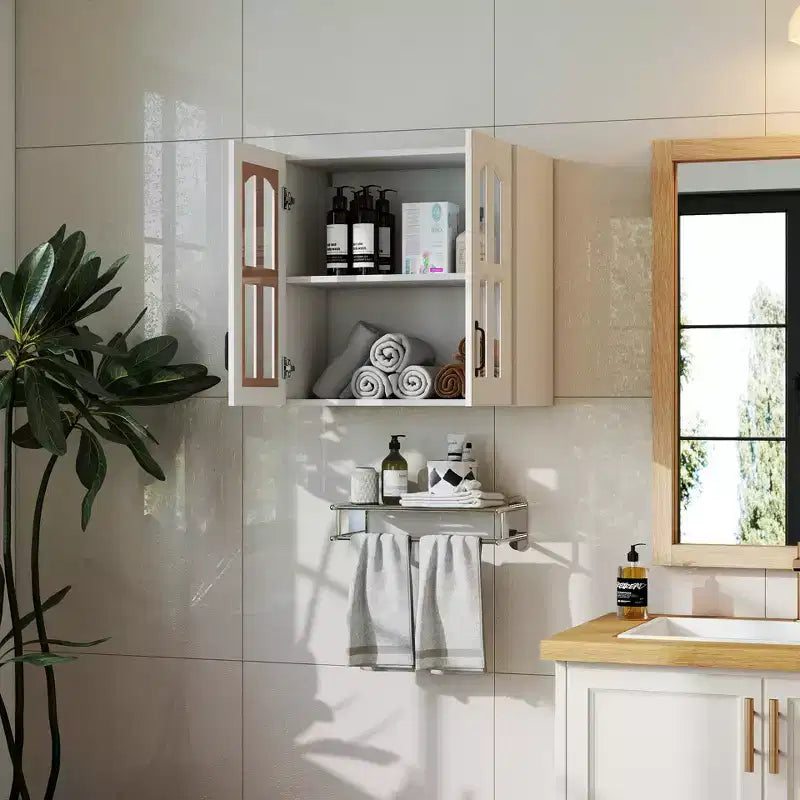 Armoire murale blanche de rangement pour salle de bain avec portes vitrées