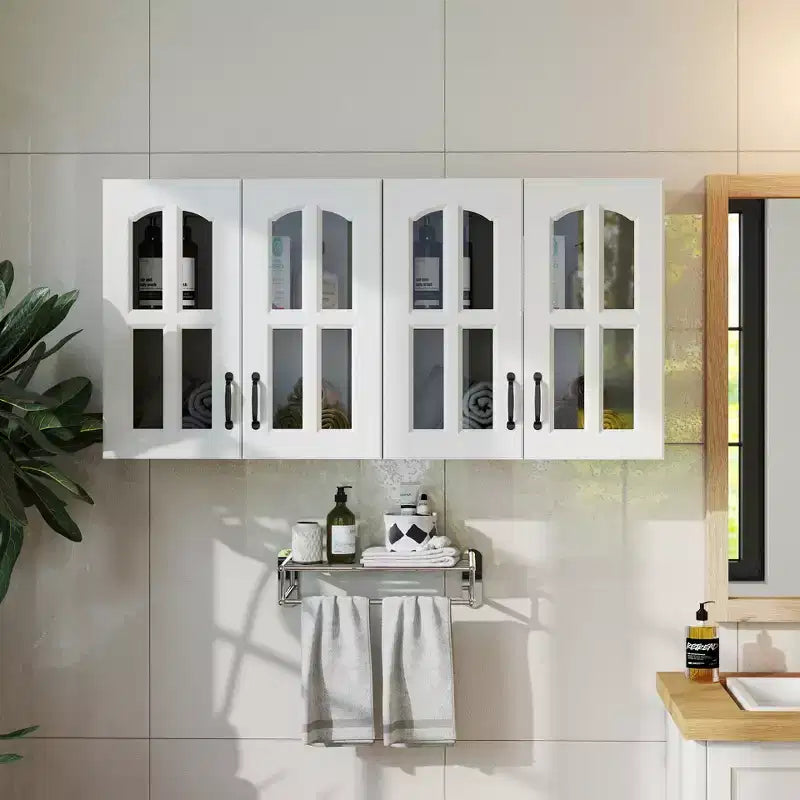 Armoire murale blanche de rangement pour salle de bain avec portes vitrées