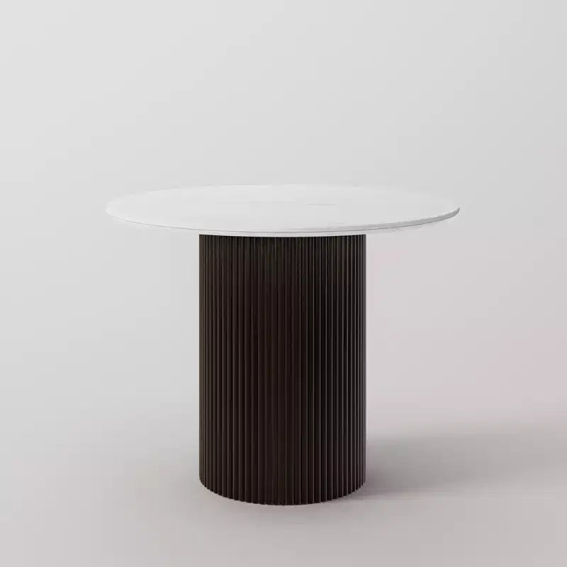 Mesa auxiliar redonda moderna - superficie de piedra sinterizada de 35, base de madera maciza de caucho, capacidad de 300 lb, montaje para 2 personas en 45 min con herramientas