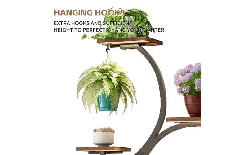 Soporte esquinero alto para plantas de 62 pulgadas con luces, para plantas de interior, estantería para flores de 8 niveles, estante decorativo en forma de S para sala de estar, negro