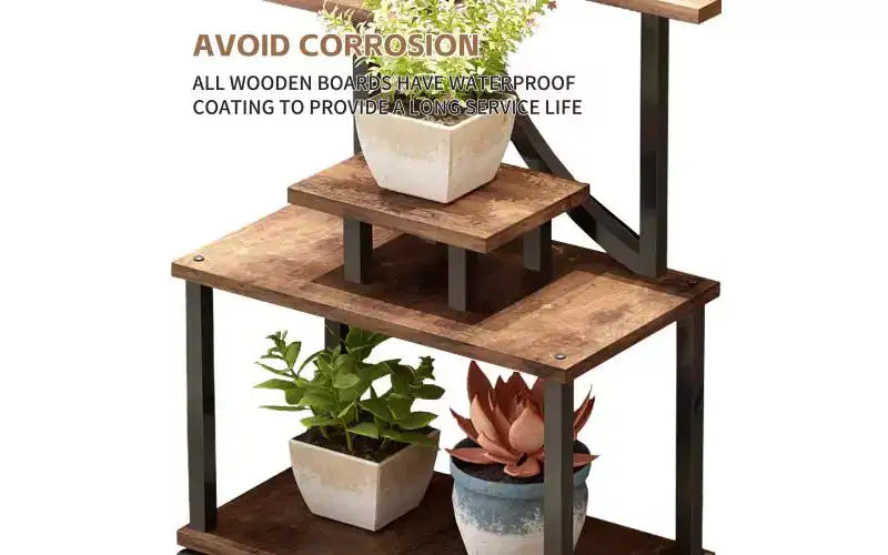 Soporte esquinero alto para plantas de 62 pulgadas con luces, para plantas de interior, estantería para flores de 8 niveles, estante decorativo en forma de S para sala de estar, negro