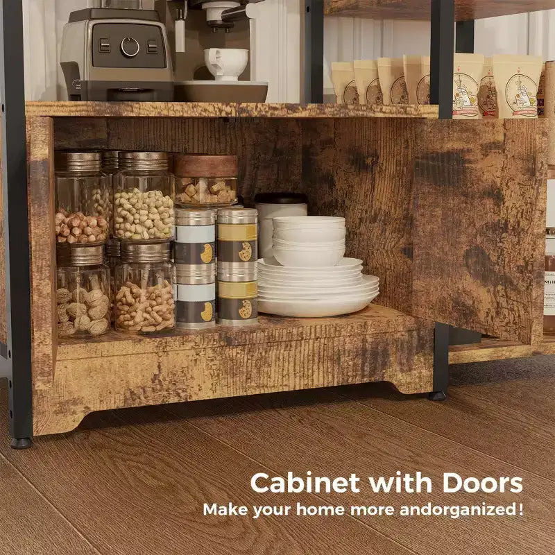 Mini-Kaffeebar-Schrank - 32 freistehendes Eckbücherregal und Buffet-Sideboard mit Türen, Metallrahmen, Stauraum für Küche und Büro