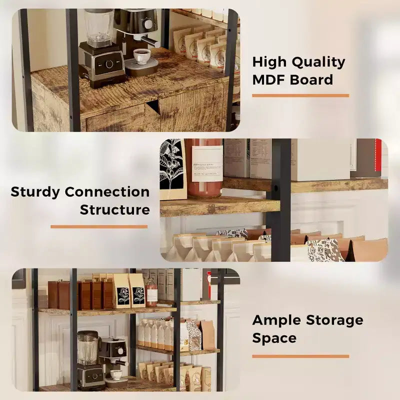 Mini-Kaffeebar-Schrank - 32 freistehendes Eckbücherregal und Buffet-Sideboard mit Türen, Metallrahmen, Stauraum für Küche und Büro