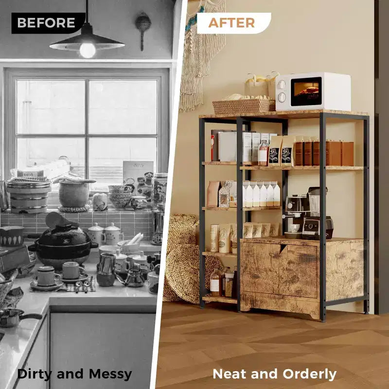 Mini-Kaffeebar-Schrank - 32 freistehendes Eckbücherregal und Buffet-Sideboard mit Türen, Metallrahmen, Stauraum für Küche und Büro