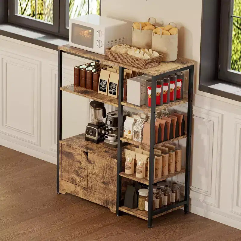 Mini-Kaffeebar-Schrank - 32 freistehendes Eckbücherregal und Buffet-Sideboard mit Türen, Metallrahmen, Stauraum für Küche und Büro