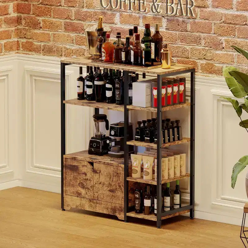 Mini-Kaffeebar-Schrank - 32 freistehendes Eckbücherregal und Buffet-Sideboard mit Türen, Metallrahmen, Stauraum für Küche und Büro