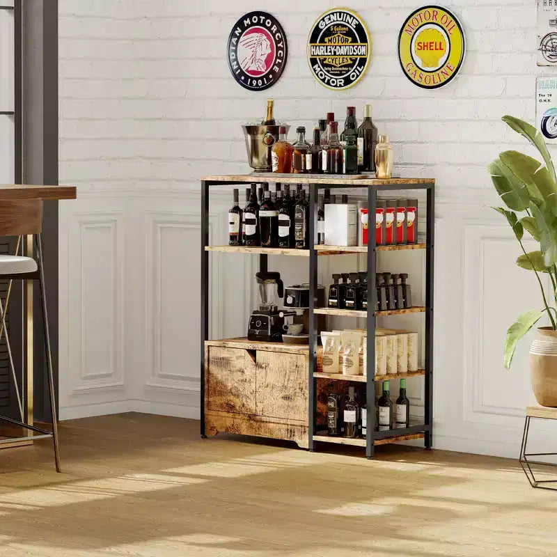 Mini-Kaffeebar-Schrank - 32 freistehendes Eckbücherregal und Buffet-Sideboard mit Türen, Metallrahmen, Stauraum für Küche und Büro
