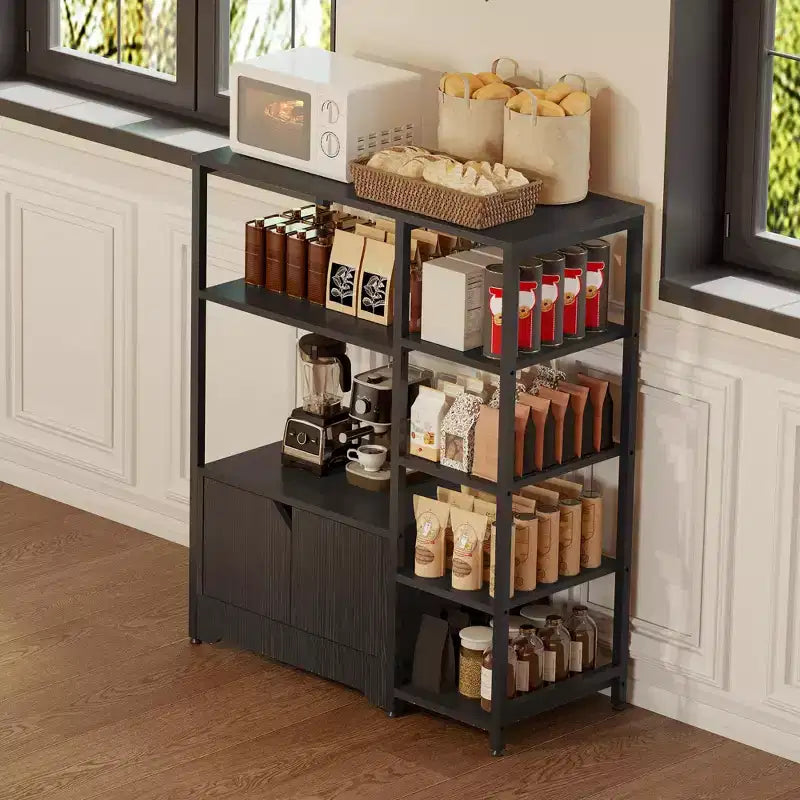 Mini armario para estación de café - estantería esquinera independiente de 32 y aparador con puertas, estructura metálica de almacenamiento para cocina y oficina