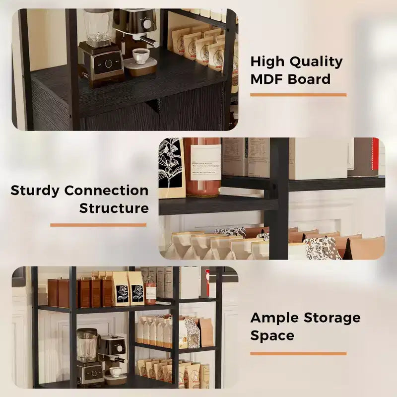 Mini-Kaffeebar-Schrank - 32 freistehendes Eckbücherregal und Buffet-Sideboard mit Türen, Metallrahmen, Stauraum für Küche und Büro