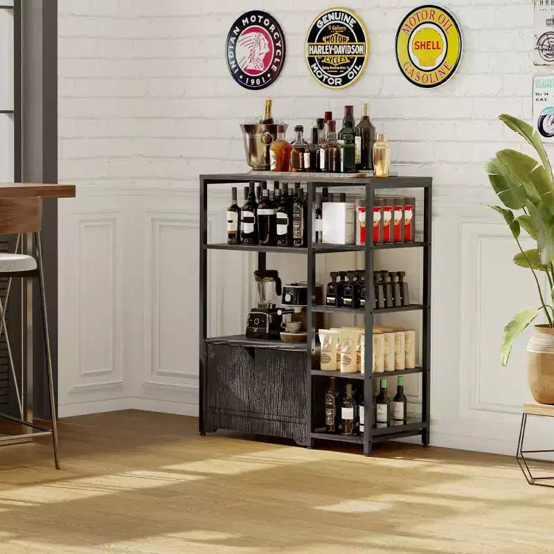 Mini-Kaffeebar-Schrank - 32 freistehendes Eckbücherregal und Buffet-Sideboard mit Türen, Metallrahmen, Stauraum für Küche und Büro