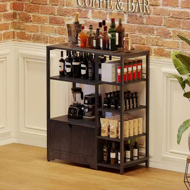 Mini-Kaffeebar-Schrank - 32 freistehendes Eckbücherregal und Buffet-Sideboard mit Türen, Metallrahmen, Stauraum für Küche und Büro