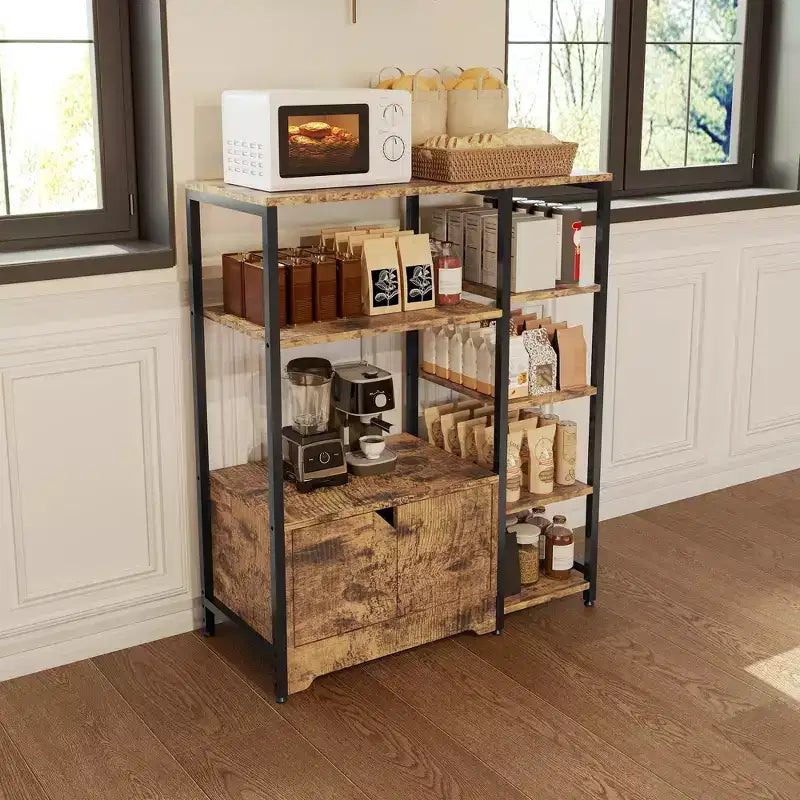 Mini armario para estación de café - estantería esquinera independiente de 32 y aparador con puertas, estructura metálica de almacenamiento para cocina y oficina