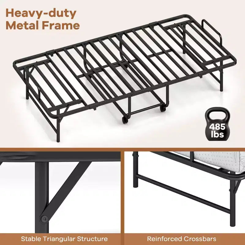 Cama plegable individual con colchón de 5 pulgadas, colchón de espuma viscoelástica y estructura de láminas metálicas