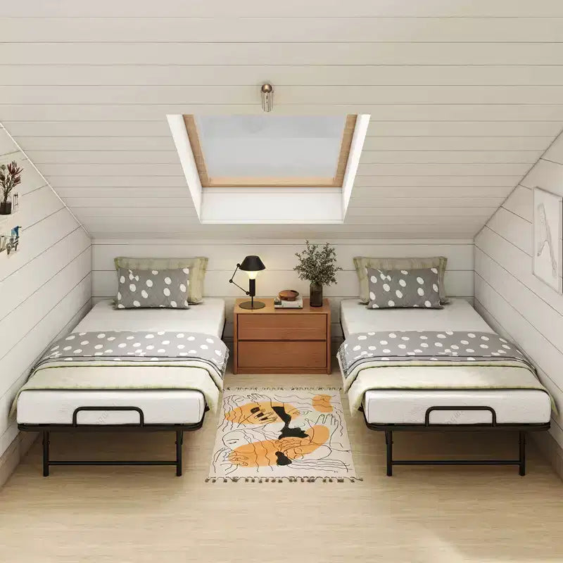 Cama plegable individual con colchón de 5 pulgadas, colchón de espuma viscoelástica y estructura de láminas metálicas