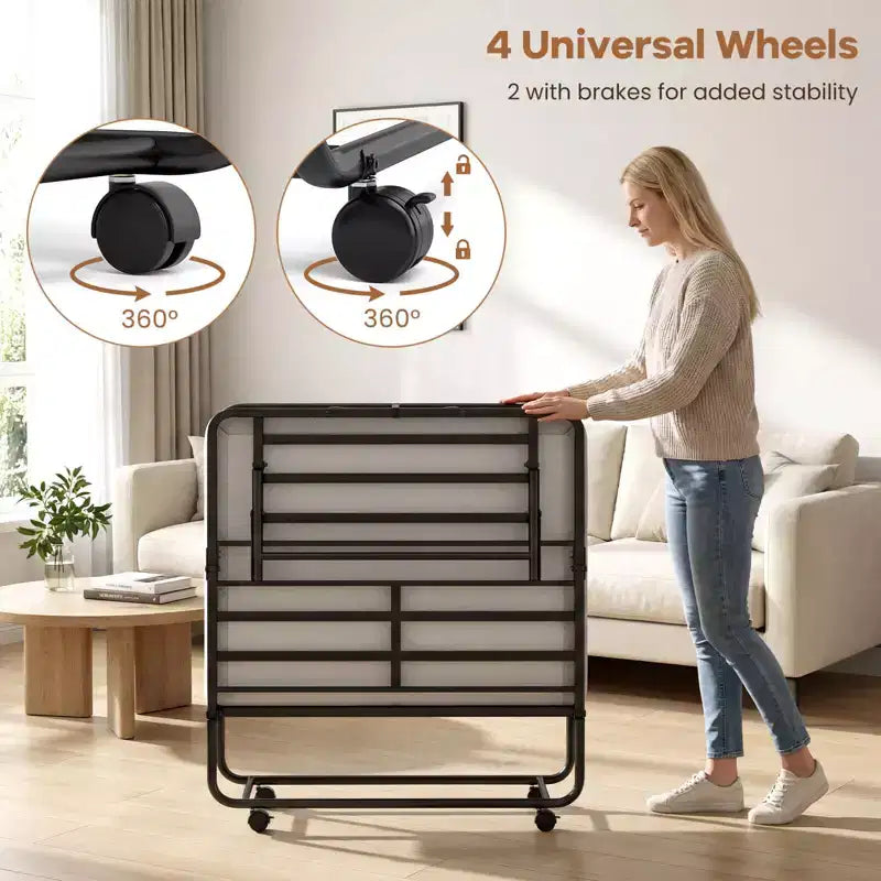 Cama plegable individual con colchón de 5 pulgadas, colchón de espuma viscoelástica y estructura de láminas metálicas