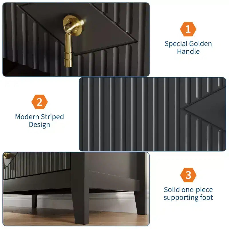 Commode cannelée à 5 tiroirs de 42.9 de haut, avec design moderne ondulé et poignées en métal, pour chambre et salon