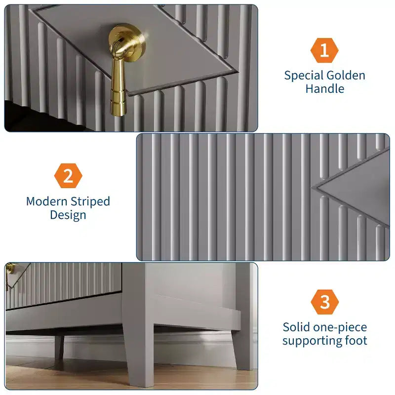 Commode cannelée à 5 tiroirs de 42.9 de haut, avec design moderne ondulé et poignées en métal, pour chambre et salon