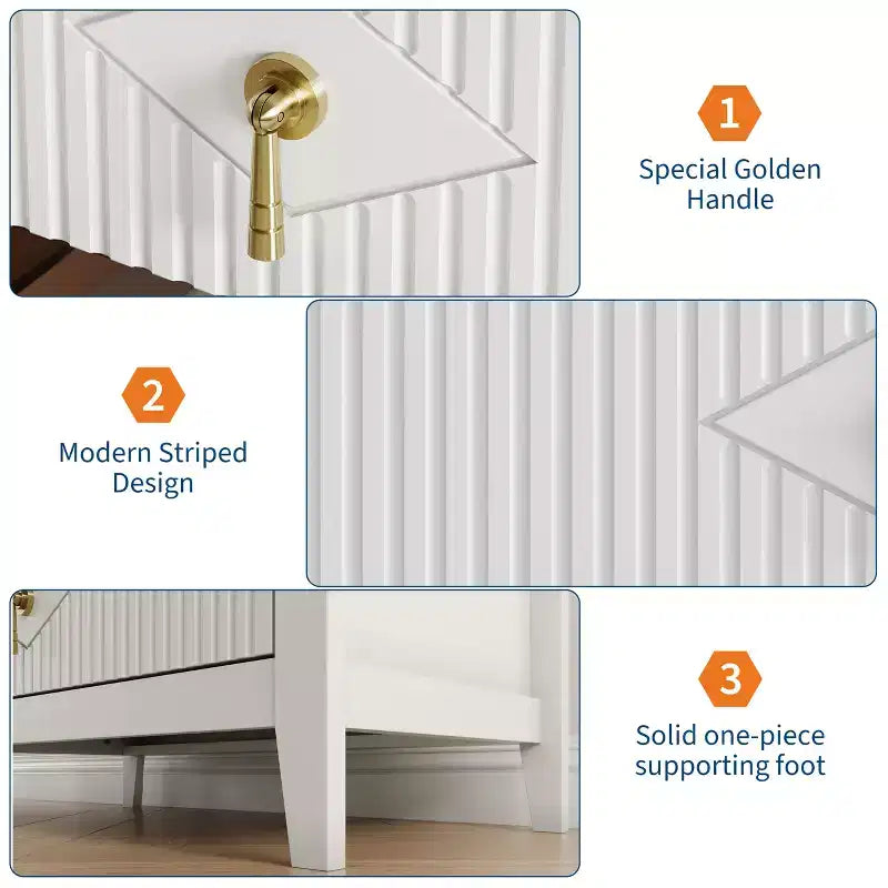 Commode cannelée à 5 tiroirs de 42.9 de haut, avec design moderne ondulé et poignées en métal, pour chambre et salon