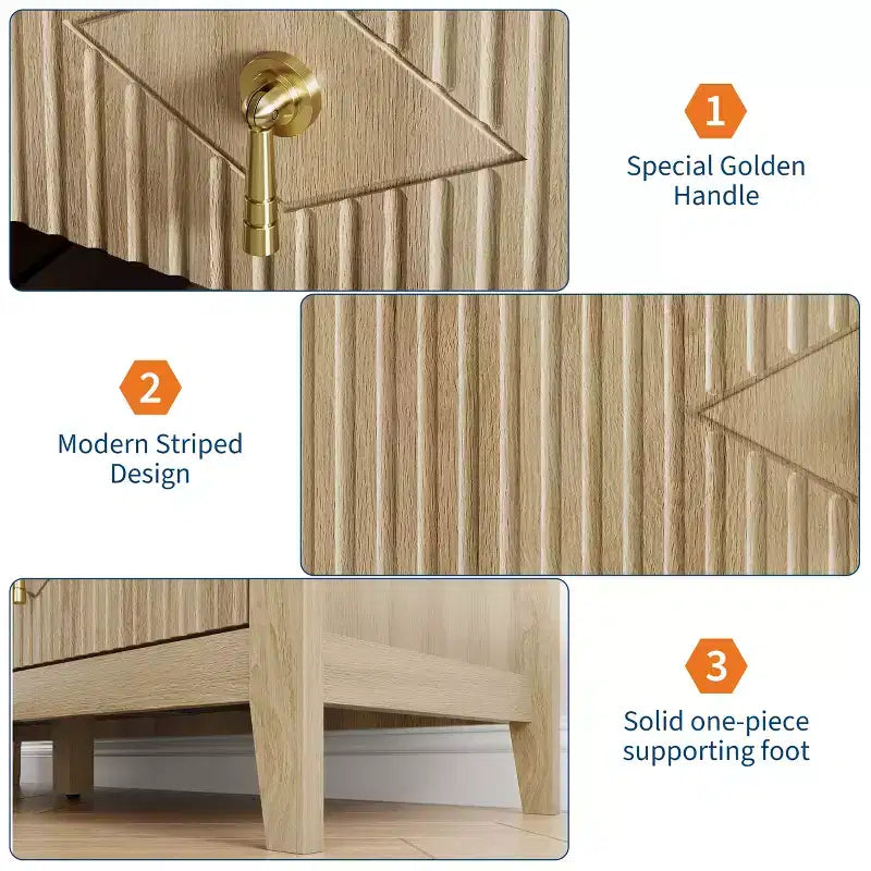 Commode cannelée à 5 tiroirs de 42.9 de haut, avec design moderne ondulé et poignées en métal, pour chambre et salon