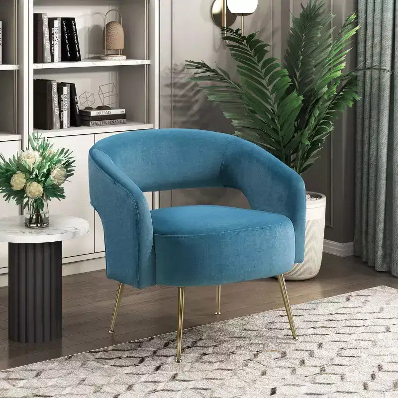 Fauteuil d’appoint moderne en velours avec pieds en métal doré