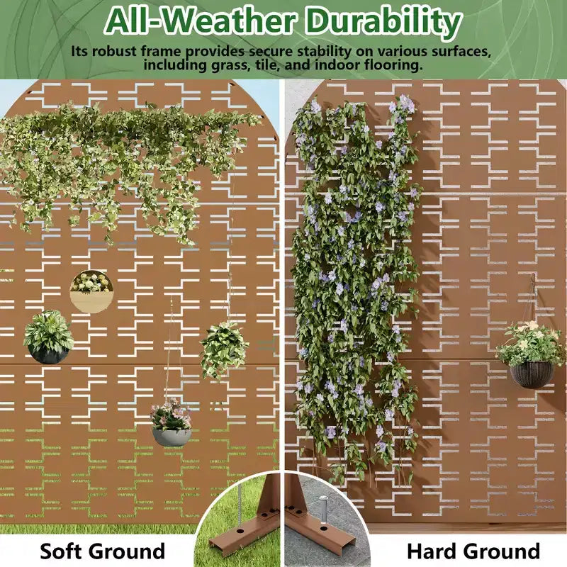 Paravent d’intimité extérieur en métal, arqué, autoportant, de 72H x 47W, panneaux de clôture gris clair/marron pour jardin, patio, terrasse et cour