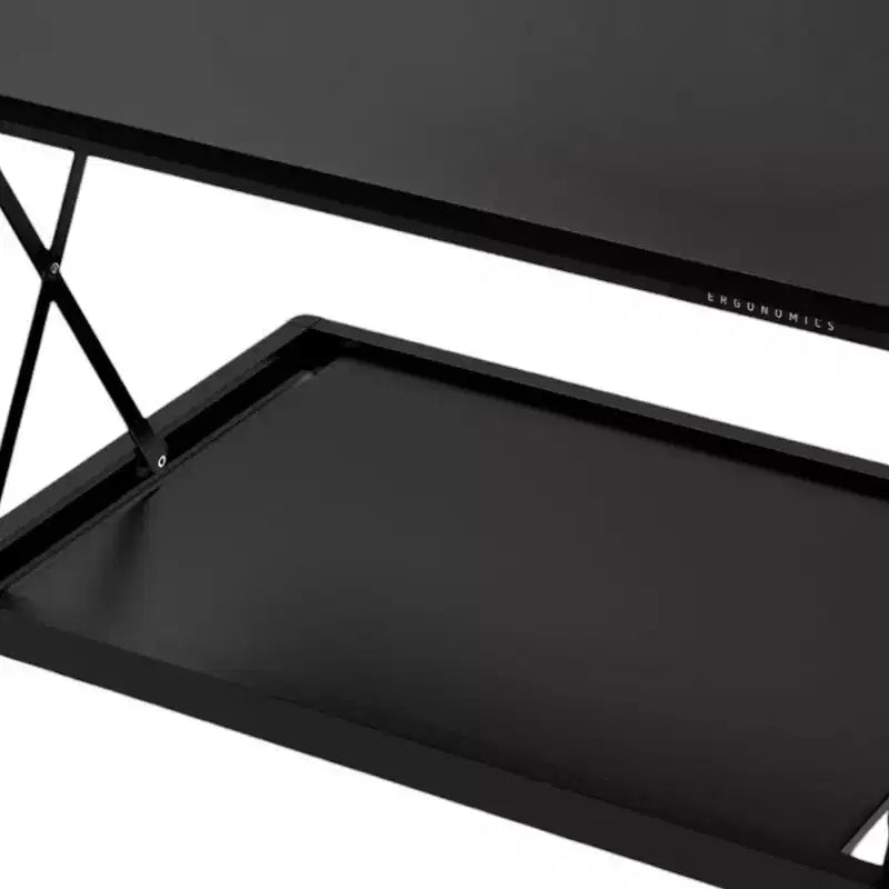 Convertidor ajustable de escritorio de pie de acero inoxidable negro